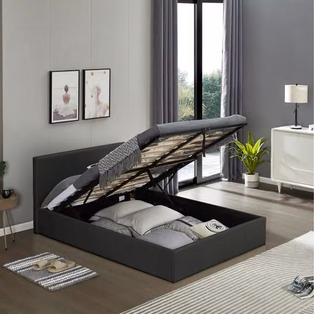 Birlea Merlin Double Faux Leather Ottoman Bed with Storage Frame in Black