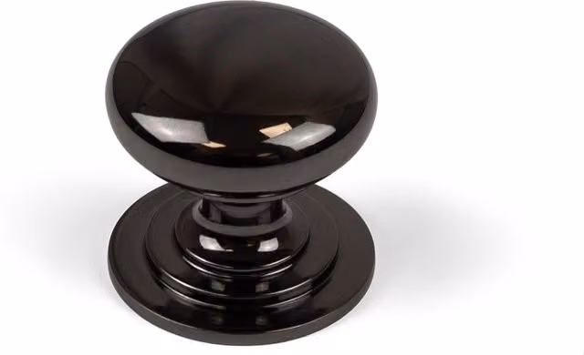 Classic Stepped Rose Round Knob in Polished Black Nickel Zinc Alloy, Diameter: 42 mm