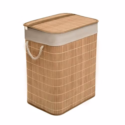 MantraRaj Bamboo Foldable Laundry Basket with Lid and Removable Liner, 65L Square Hamper in Brown or Grey