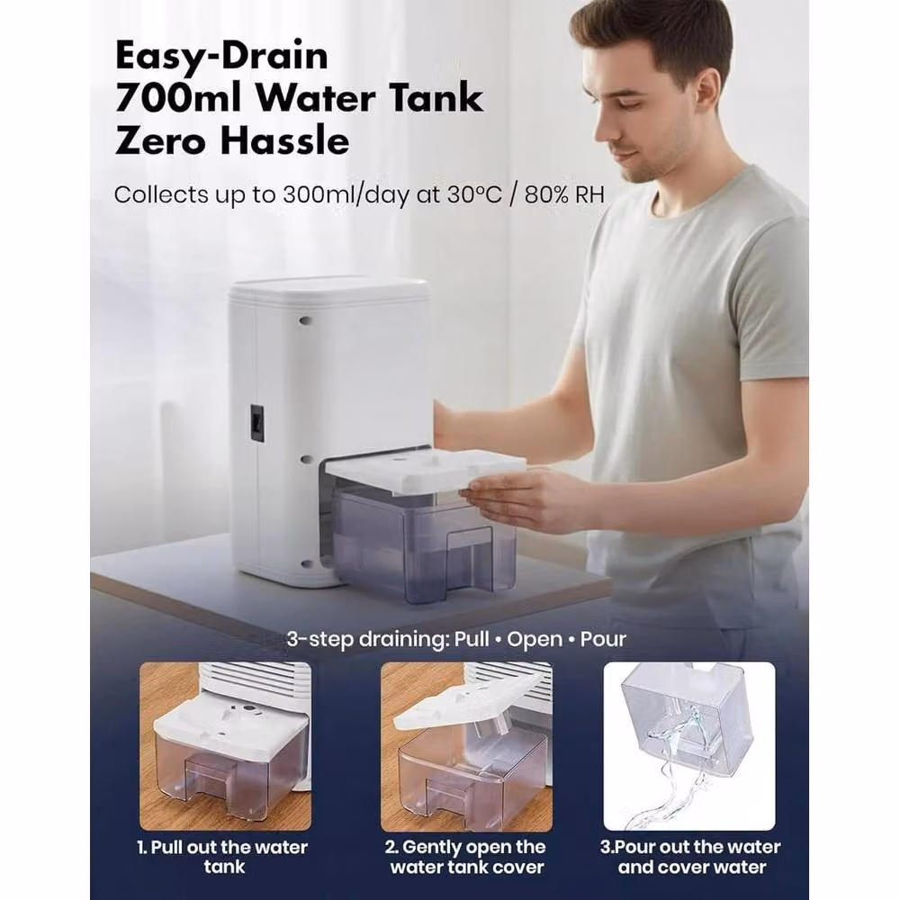 FLAVORA White Portable Mini Dehumidifier 700ml – 3