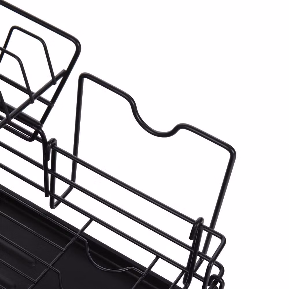 Garden Sanctuary Multifunctional 2 Tier Detachable Dish Drainer Rack in Black with Cutlery and Cup Holders – 5