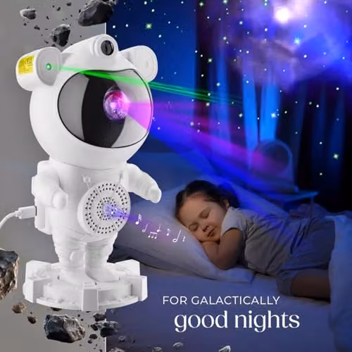 tectake Astronaut Galaxy Projector in White with 4 LED Nebulae Colours, Moon and Star Effects, Bluetooth Connection and Pre-Set Sounds, W/D/H: 23.5 x 12.0 x 11.5 cm – 8