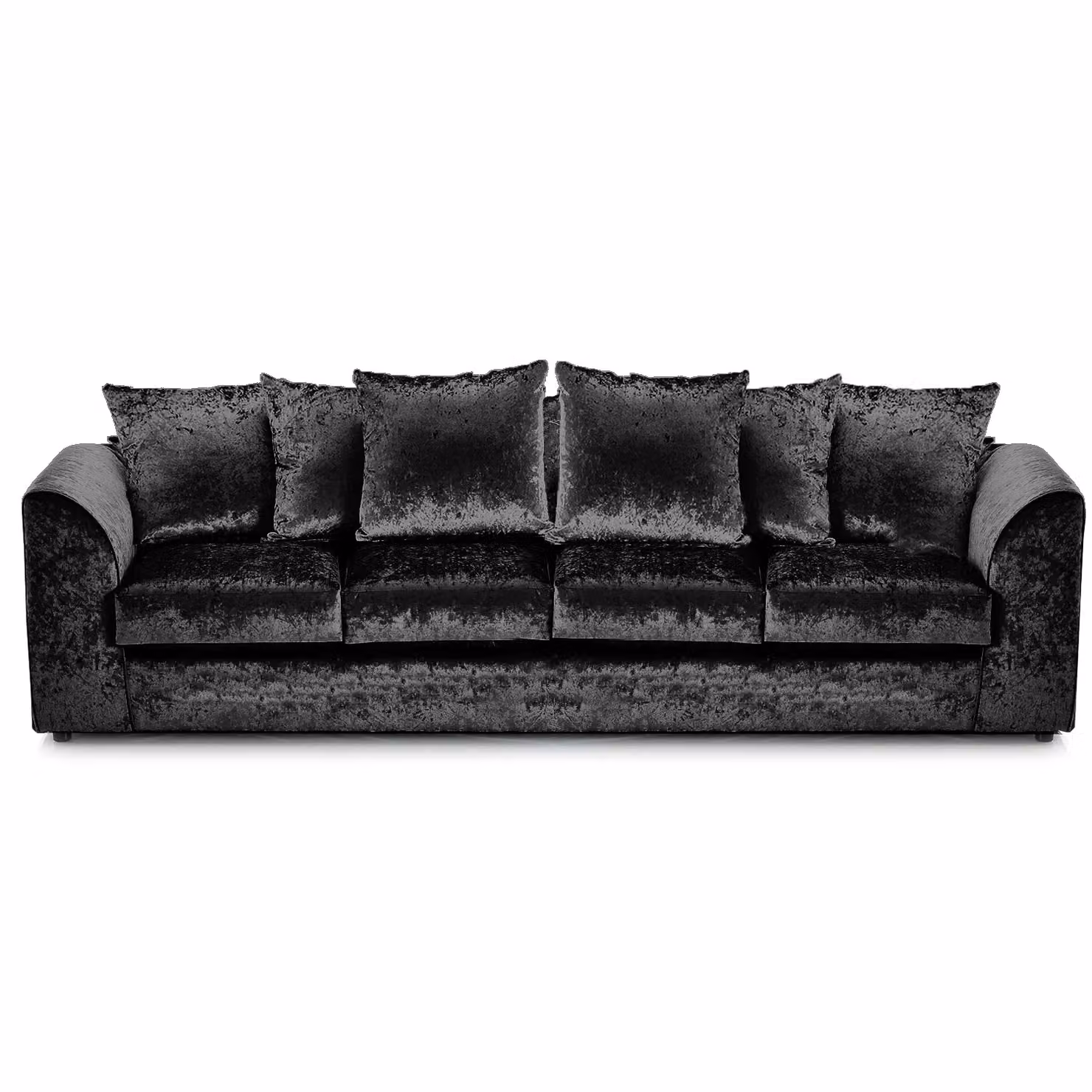 Furnishings For Less UK Black Crystal Crushed Velvet 4 Seater Curved Arm Sofa with Scatter Cushions – 2