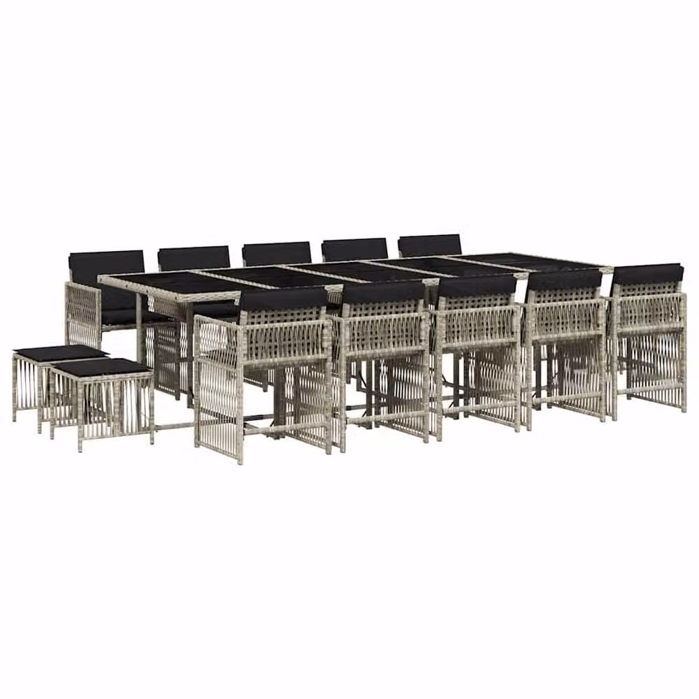 Berkfield Home 15 Piece Grey Poly Rattan Garden Dining Set with Cushions and Glass Table – 2