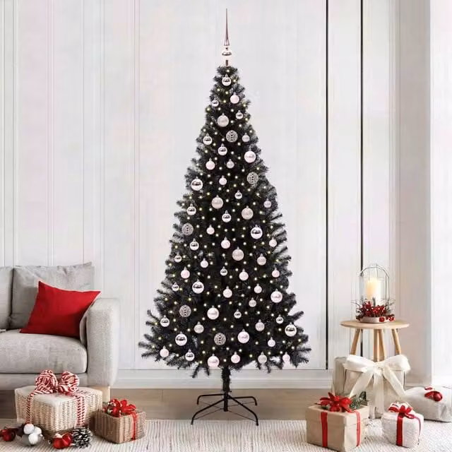 Berkfield Home Black PVC Christmas Tree with 300 LEDs and Stand, Height: 210 cm – 1