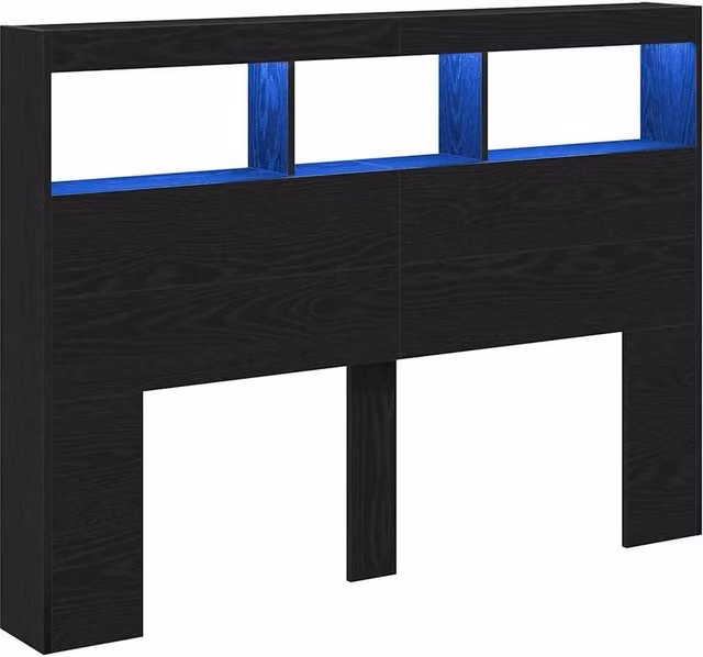 Berkfield Home LED Headboard Cabinet in Black Oak, W/D/H: 140 x 17 x 102 cm