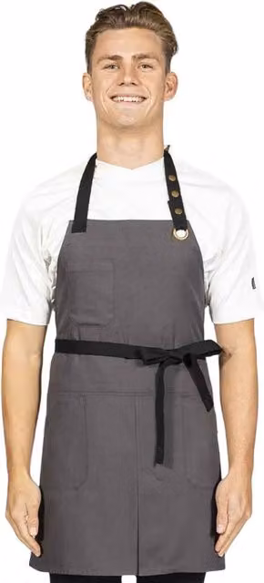 Dennys Grey Canvas Front Slit Bib Apron for Adults