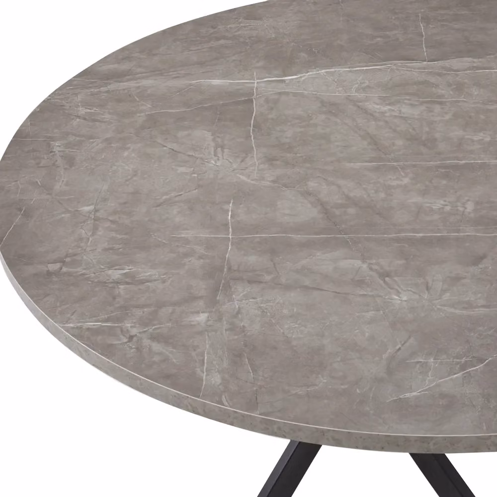 Home Detail Rico Round Concrete Effect Dining Table in Grey with Black Metal Legs, Diameter: 100 cm – 3