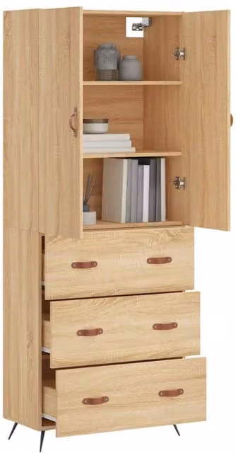 Berkfield Home Sonoma Oak Highboard in Brown, W/D/H: 69.5 x 34 x 180 cm