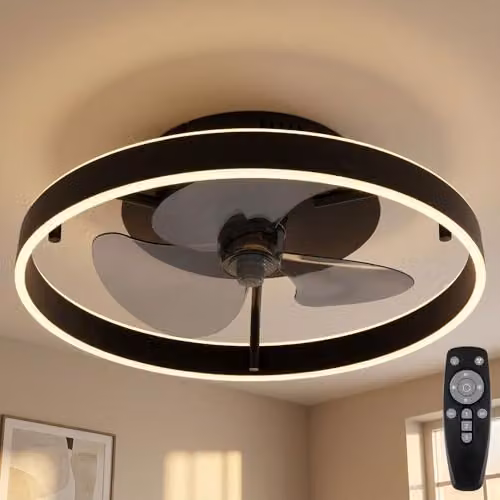 Netlighting Globo Lighting Dimmable LED Ceiling Fan with Remote Control and Timer, Black, D x H: 50 x 14.5 cm – 2