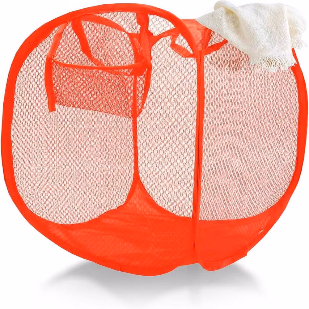 ATEK Collapsible Pop Up Laundry Basket with Handles and Side Pocket in Red – 2