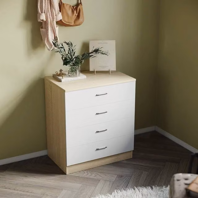 ERGOVEXA Modern Glossy White and Multicolour Chest of Drawers and Bedside Storage Cabinet