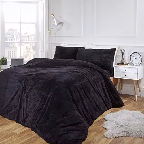 Brentfords Teddy Fleece Duvet Cover and Pillowcase Set, Black, W/D/H: 135 x 200 cm and 50 x 75 cm – 4