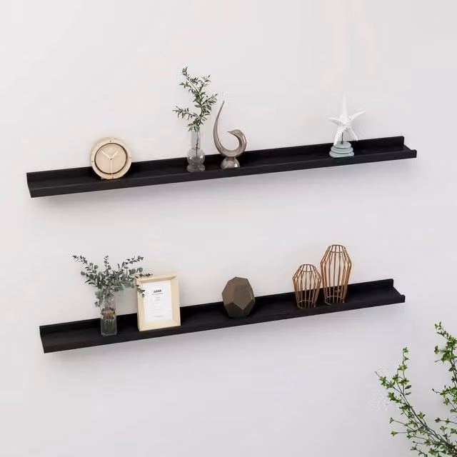 Berkfield Home Wall Mounted Shelves, 2 Pack, Black, W: 100 cm, D: 9 cm, H: 3 cm – 1