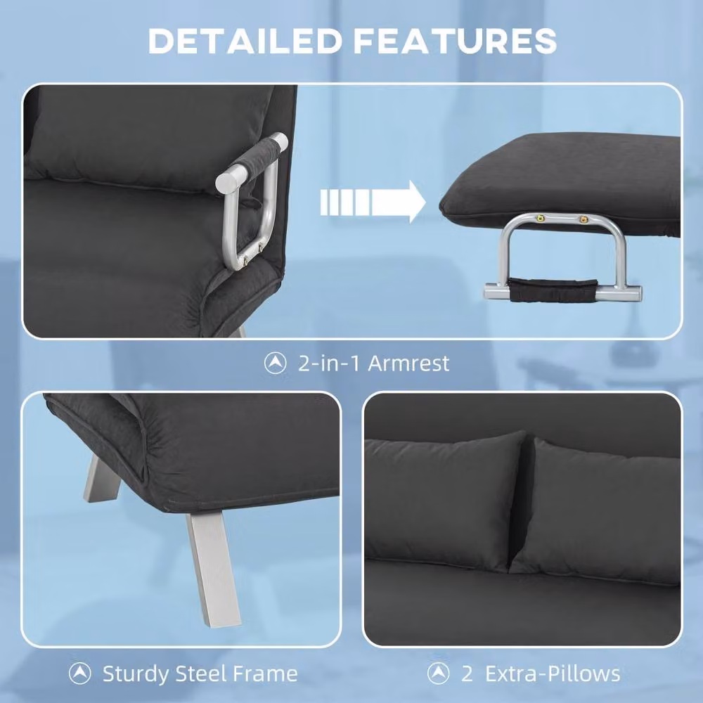 Wyld Haus Fiyo 2 Seater Click Clack Sofa Bed in Anthracite Grey with Microfibre Fabric and Scatter Cushions, W/D/H: 111 x 80 x 78 cm – 5