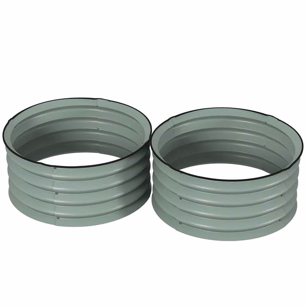 VOGREX Set of 2 Green Metal Raised Garden Bed Planter Boxes with Safety Edging, W/D/H: 60 x 60 x 30 cm – 5