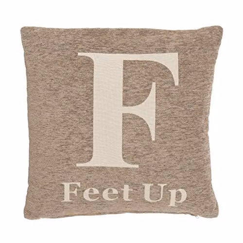 Orsina Feet Up Words Chenille Cushion in Beige and White, W/D/H: 45 x 45 x 45 cm – 1