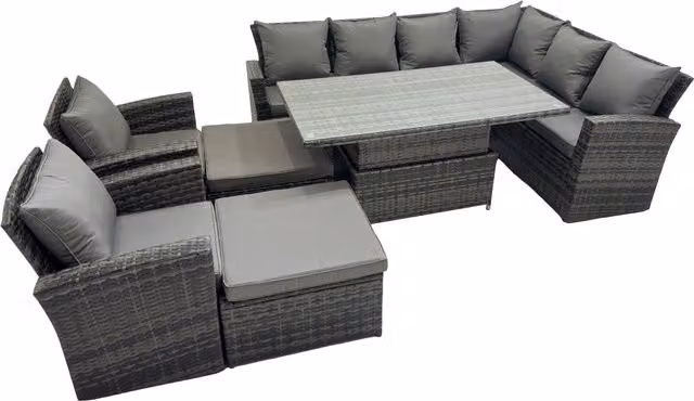 Fimous 10 Seat Rattan Garden Furniture Corner Sofa Set with 2 Large Footstools in Dark Grey