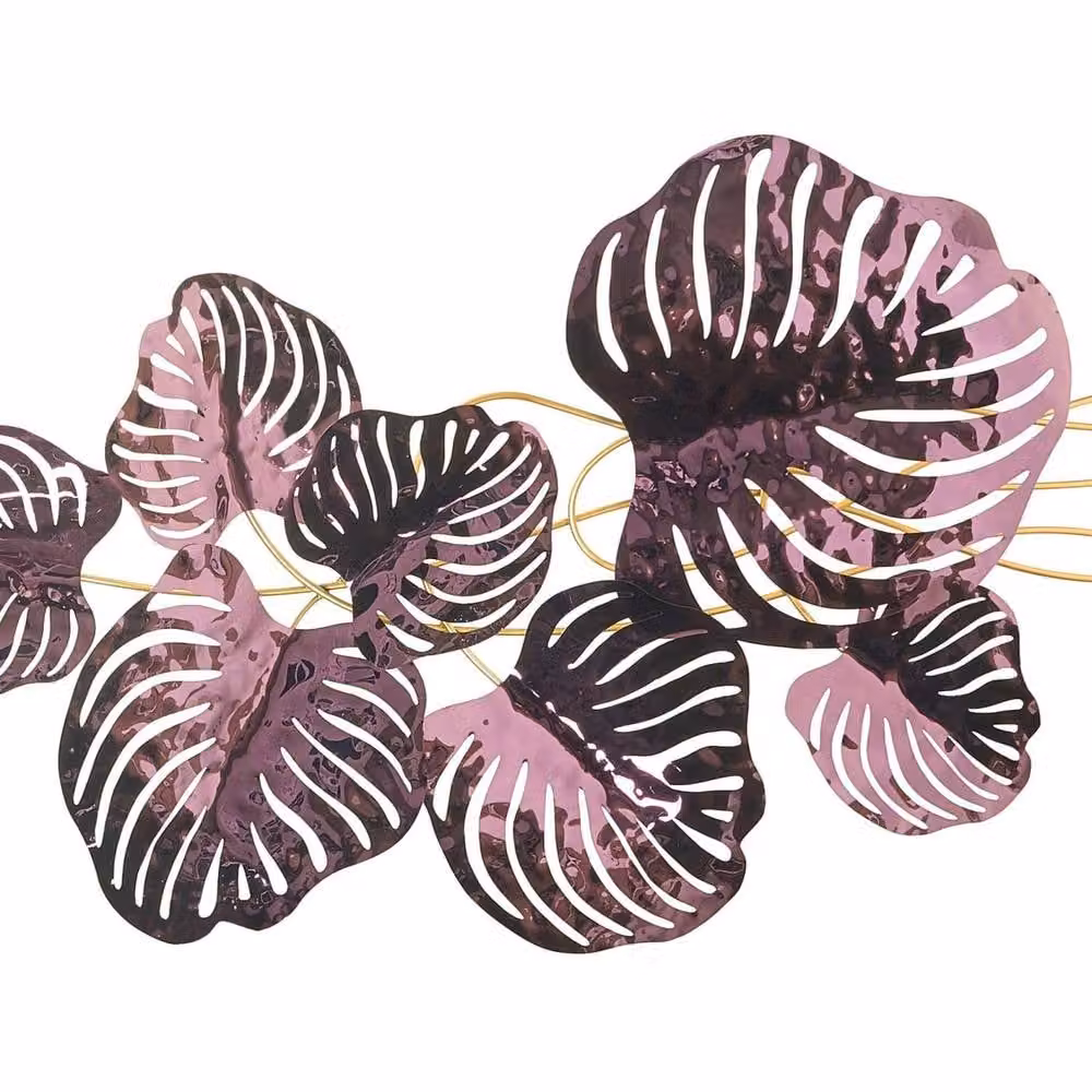 Wyld and Coco Modern Abstract Floral Metal Wall Decor in Purple, White and Gold – 2