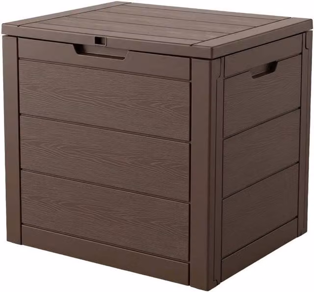 SPETLEK Large Brown Plastic Outdoor Garden Storage Box with Lock