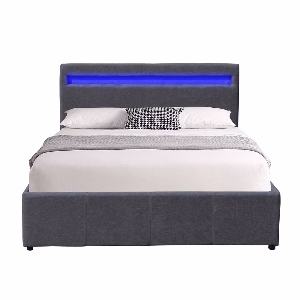 Comfy Living Ltd Modern Fabric Gas Lift Ottoman Bed Frame with LED Under-bed Lighting in Grey, W/D/H: 120 x 200 cm – 2