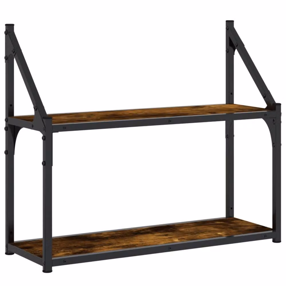 Berkfield Home 2-Tier Wall Mounted Shelf in Smoked Oak Brown, W/D/H: 60 x 21 x 51 cm – 2