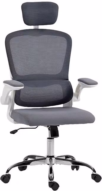 KORVIXA Ergonomic Grey Fabric Mesh Office Chair with Headrest and Armrests
