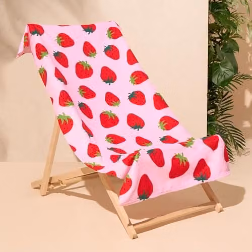 OHS Strawberry Microfibre Quick Dry Bath Towel in Pink, W/H: 71 x 152 cm – 1