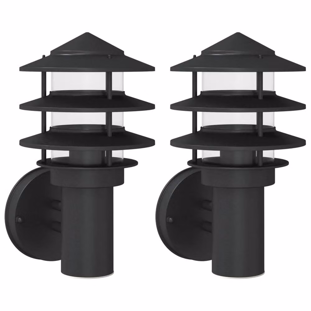 Berkfield Home Set of 2 Black Stainless Steel Modern Outdoor Wall Lights for Garden – 1