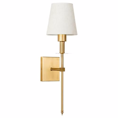 ValueLights Rechargeable LED Wall Light with Fabric Shade and Remote Control, Dimmable Touch Control, Gold/Brass
