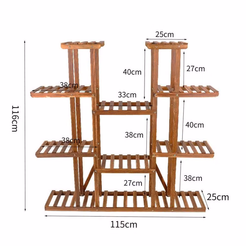 NESTLUNE Heavy Duty Large Capacity Plant Stand in Natural Wood and Metal, W/D/H: 100 x 15 x 15 cm – 2