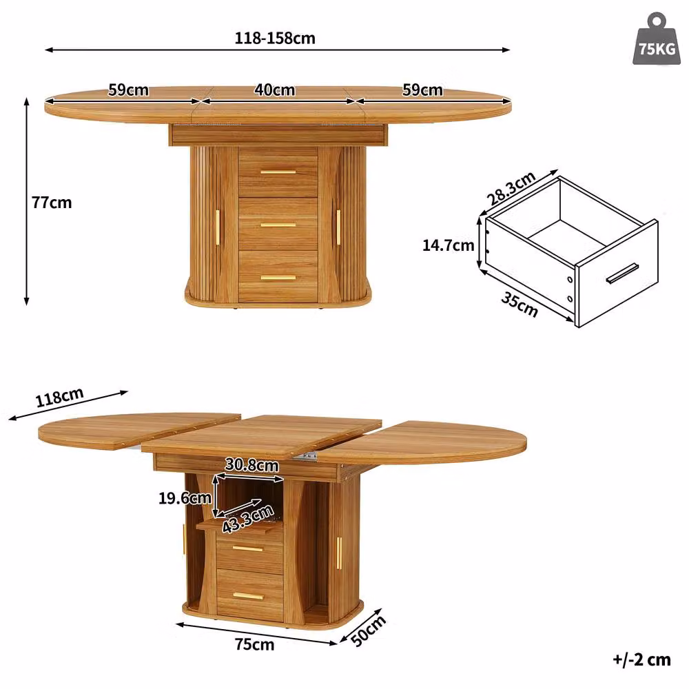 Matteo Walnut Extendable Dining Table, Round to Oval, Brown, Seats 6 – 3