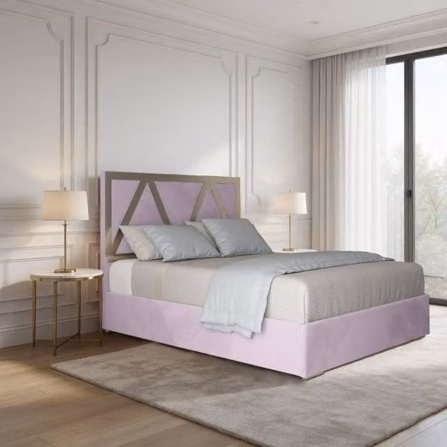 Casani Claverdon Double Velvet Upholstered Bed Frame in Pink with Metal Details, W/D/H: 140 x 200 x 127 cm
