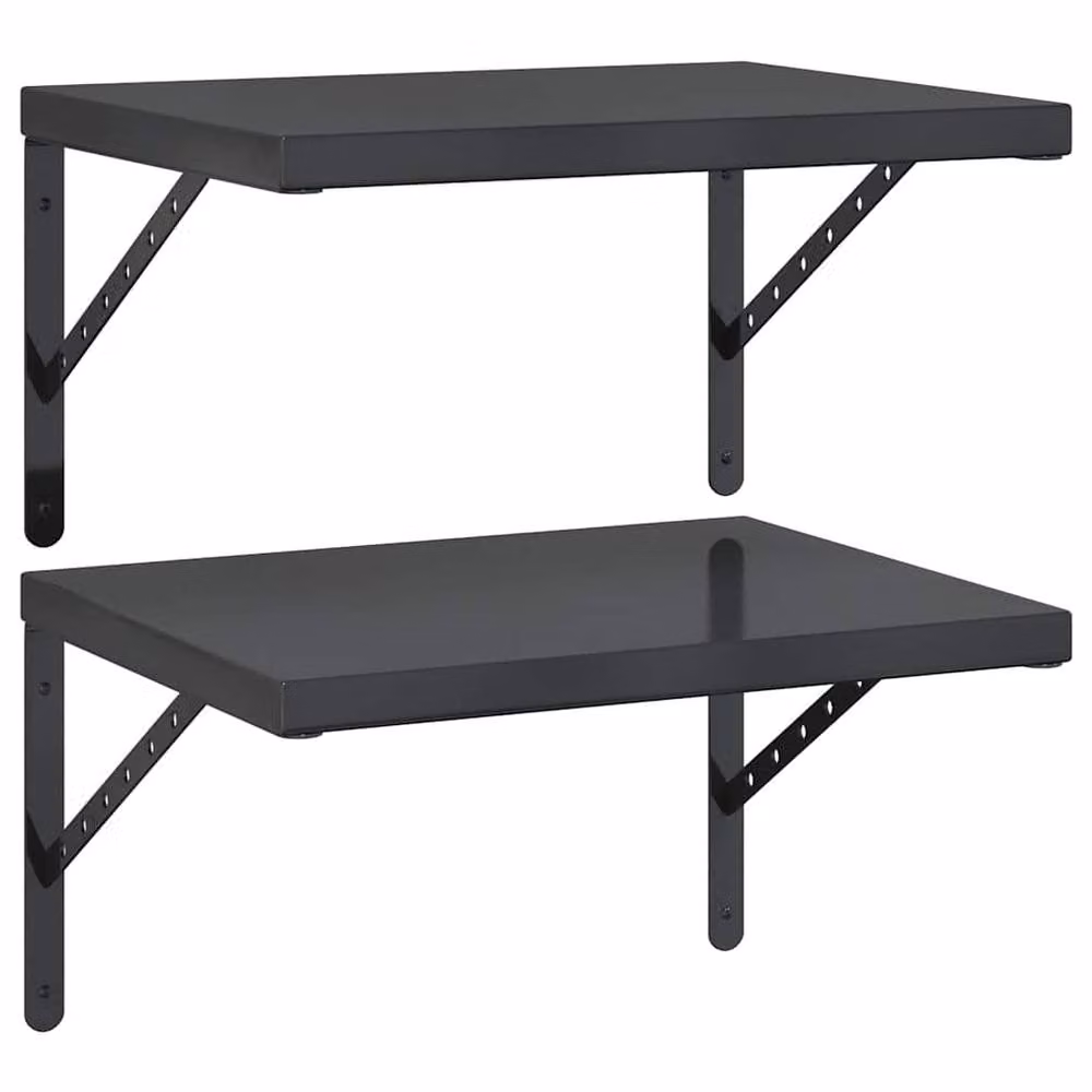 Berkfield Home Black Stainless Steel Wall Mounted Shelves, 2 Pack, W: 50 cm, H: 40 cm – 2