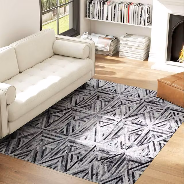 HOMCOM Non-Slip Washable Chenille Patchwork Rug in Black and Multicolour, W: 160 cm, L: 230 cm, H: 0.5 cm