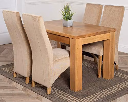 Thats Furniture Dakota Oak Dining Table and 4 Lola Beige Fabric Upholstered Chairs Set, W/D/H: 127 x 82 x 77 cm – 1