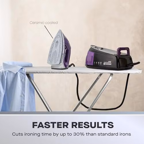 Daewoo 2400W Electric Steam Generator Iron with 1.2L Detachable Water Tank and Ceramic Soleplate in Purple or Black – 3