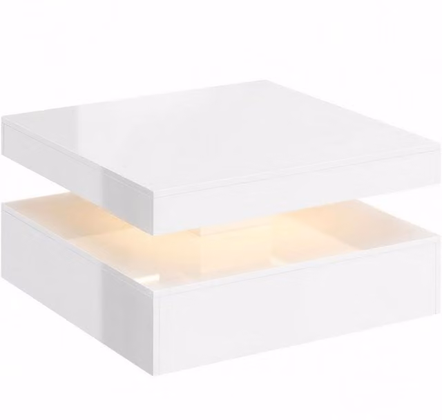 HOMCOM Modern LED Coffee Table with Storage and Open Shelf in High Gloss White