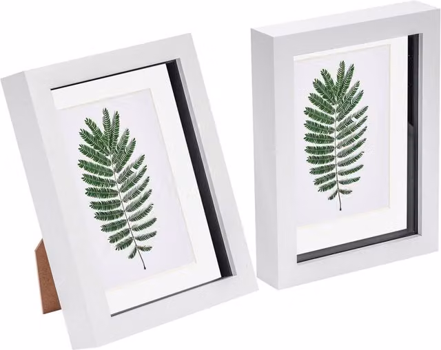 Nicola Spring Pack of 2 White Rectangular 3D Box Photo Frames with Glass and Plastic, W/D/H: 17.78 x 12.7 x 12.7 cm