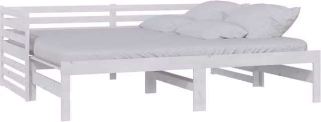 Berkfield Home White Solid Pinewood Pull-out Day Bed with Scatter Cushions, W/D/H: 180 x 200 x 90 cm