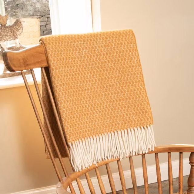 Native Natural Mustard Yellow Geometric Wool Blanket, W: 140 cm, L: 200 cm – 1