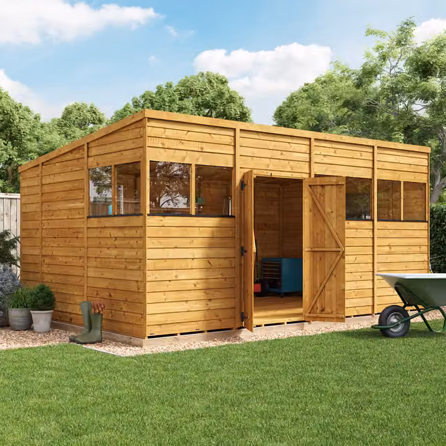 BillyOh Switch Overlap Pent Wooden Garden Shed with Window in Brown
