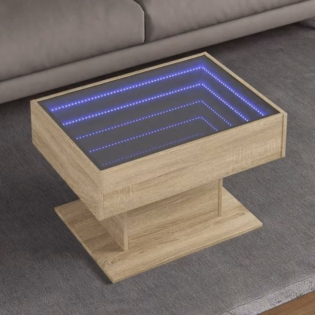 Berkfield Home Modern Rectangular Coffee Table with LED and Lift Mechanism in Sonoma Oak Brown, W: 70 cm, D: 50 cm, H: 45 cm