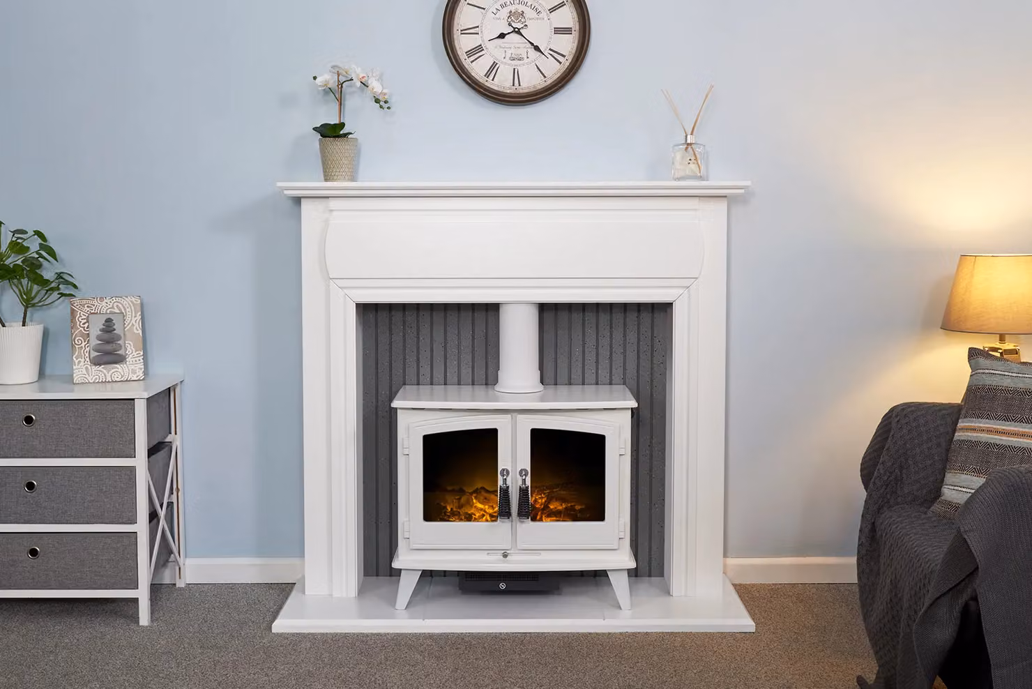 Adam Fires & Fireplaces Florence Stove Suite in Pure White with Woodhouse Electric Stove, 48 Inch – 2