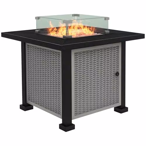 Outsunny Square Propane Gas Fire Pit Table, 50000 BTU, Grey, W/D/H: 81 x 81 x 64 cm – 1