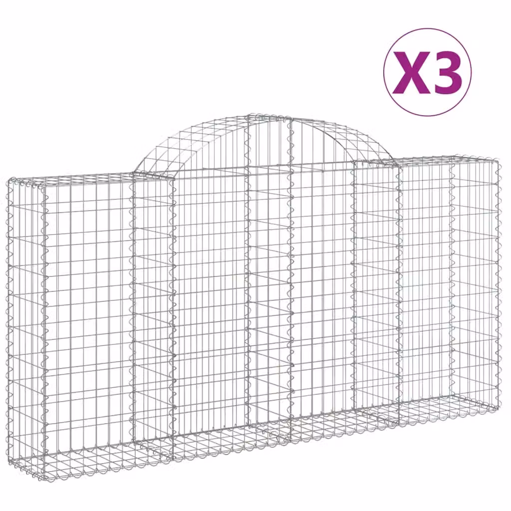 Berkfield Home Arched Gabion Baskets, 3 Piece Set, Silver Galvanised Steel, W: 200 cm, D: 30 cm, H: 100-120 cm – 2
