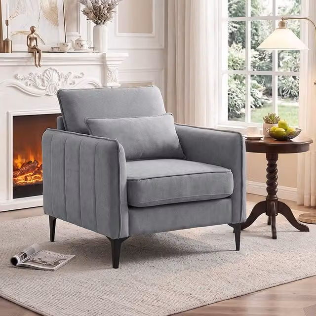 Livingandhome Modern Fabric Accent Chair with Armrests in Grey and Black