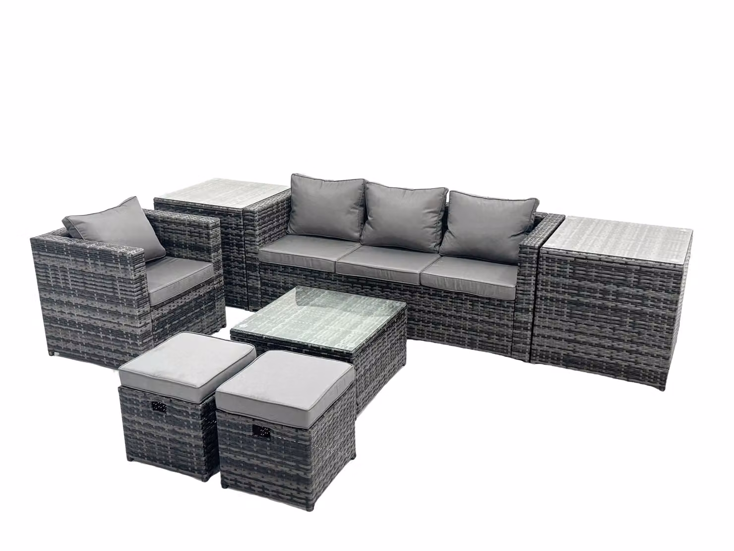 Fimous 6 Seater Patio Lounge Sofa Set with Side Table and 2 Ottomans in Dark Grey – 2