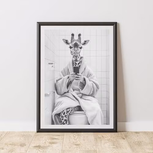 60 Second Makeover Giraffe On Toilet Quirky Animal Print Paper Poster, A4