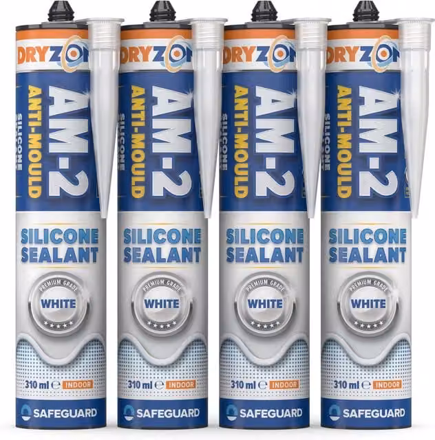 Dryzone Anti-Mould Silicone Sealant, White, 4 x 310ml Packs